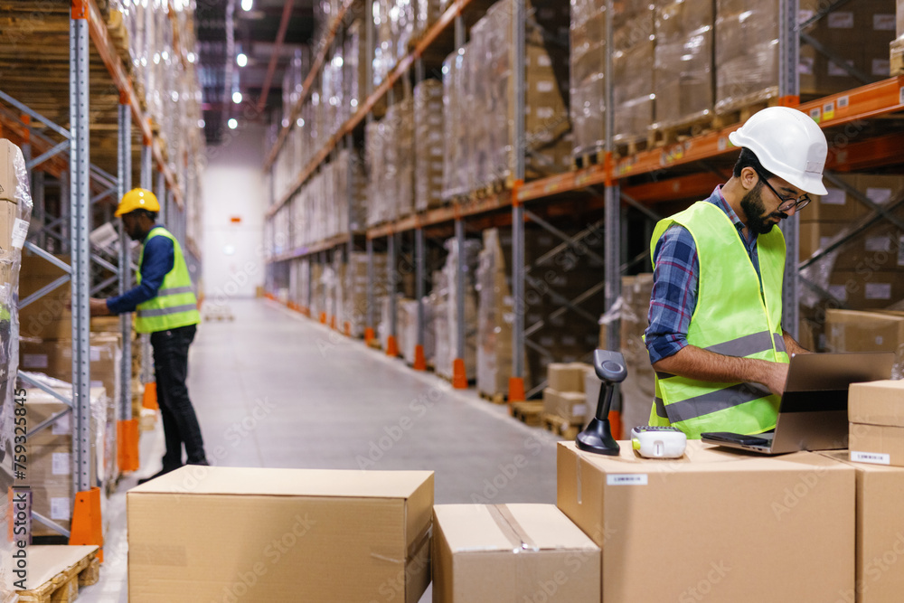 Service employee team warehousing. Doing storage work Service employee team warehousing. Doing storage work