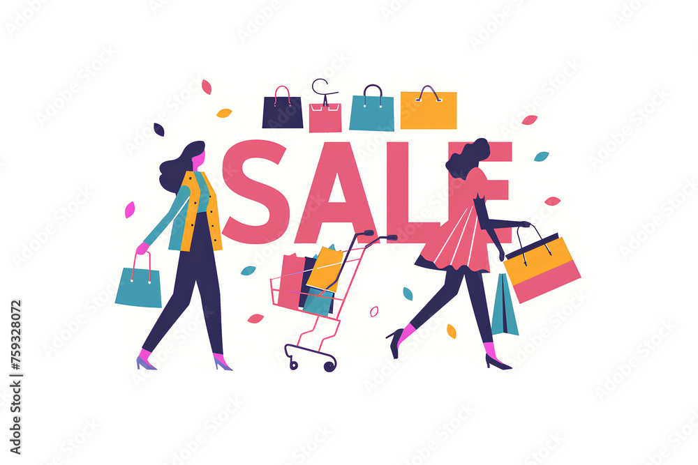 SALEとショッピングする女性-1 SALEとショッピングする女性-1