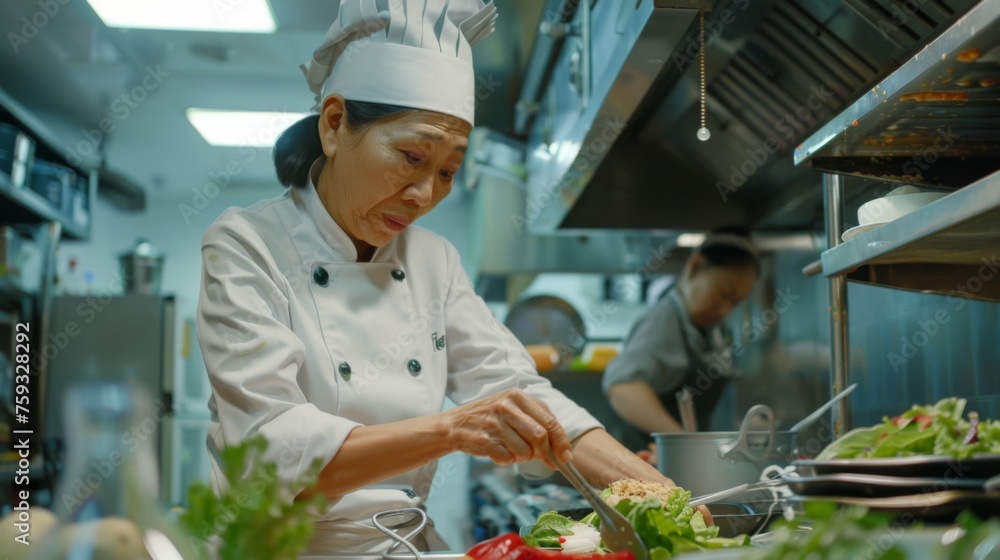 Chef is preparing a meal in the kitchen Chef is preparing a meal in the kitchen