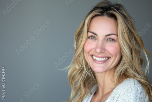 A woman with blonde hair is smiling for the camera