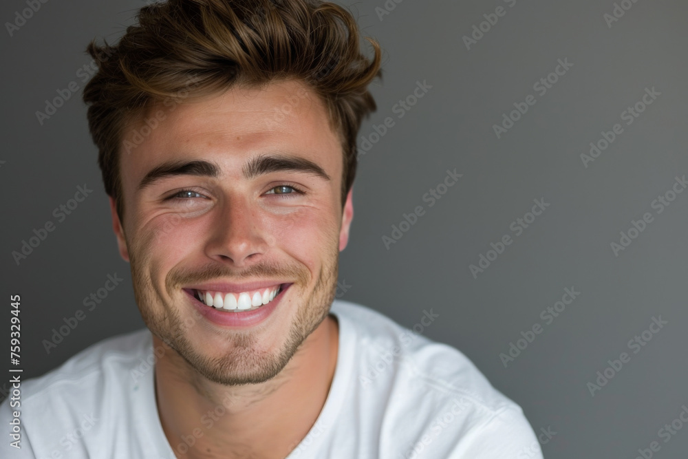 A young man with a beard is smiling for the camera A young man with a beard is smiling for the camera