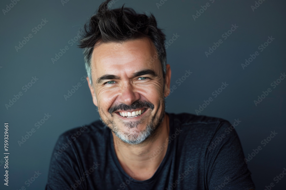 Obraz premium A man with a beard and mustache is smiling for the camera