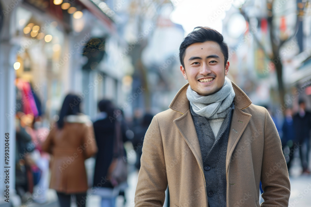A man with a scarf around his neck smiles for the camera A man with a scarf around his neck smiles for the camera