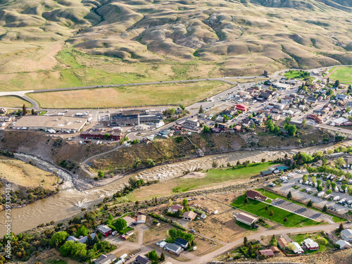 Aerial View of Gardiner and Yellowstone River