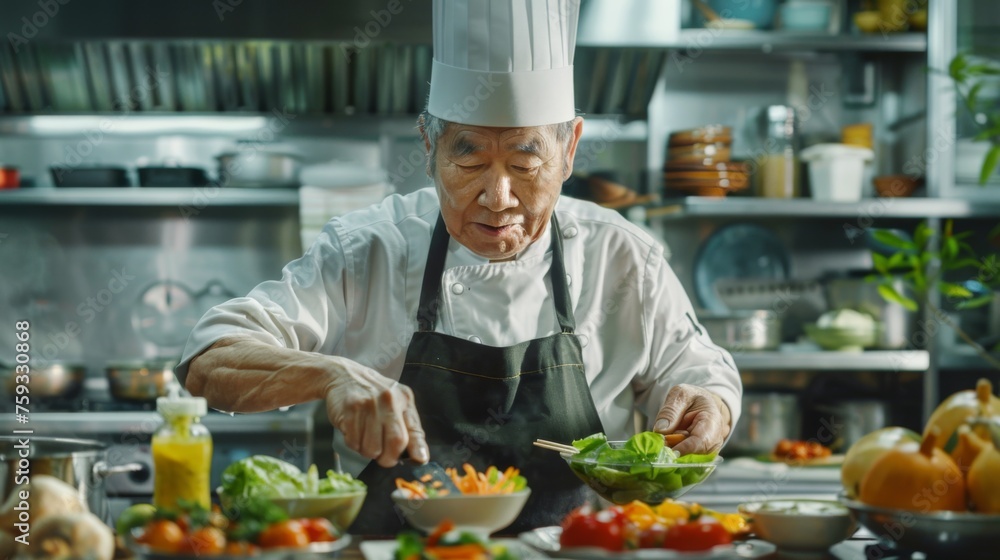 Chef is preparing a meal in the kitchen Chef is preparing a meal in the kitchen