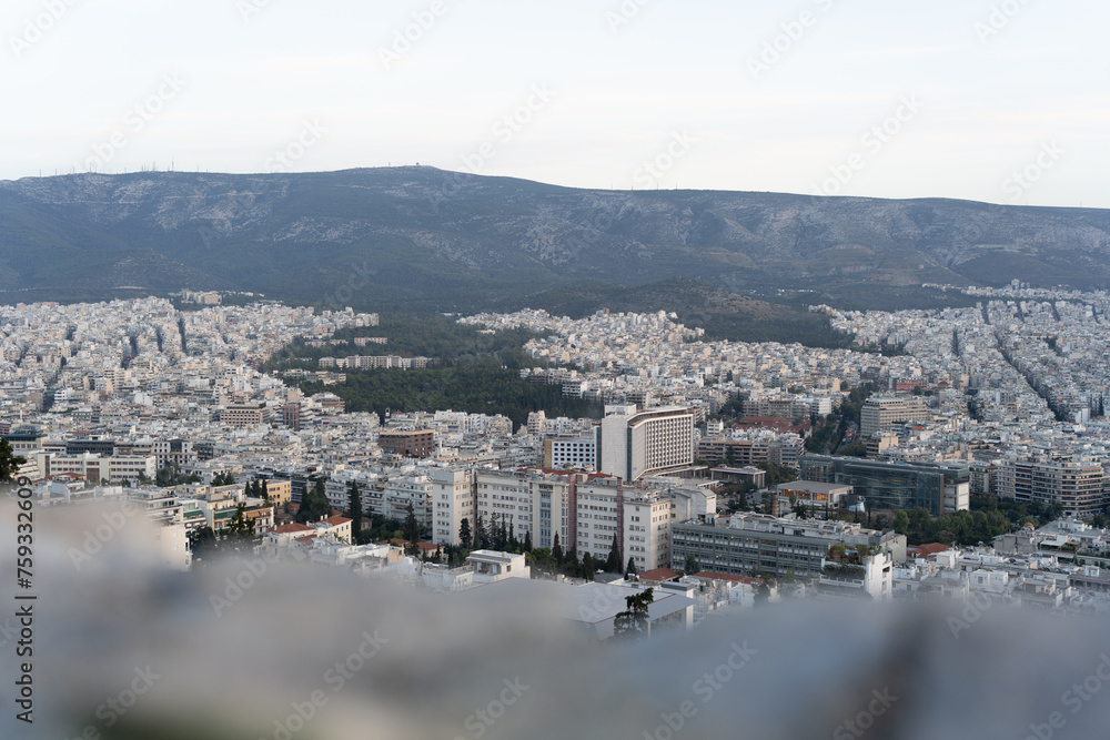 Cityscape of Athens and Mountains