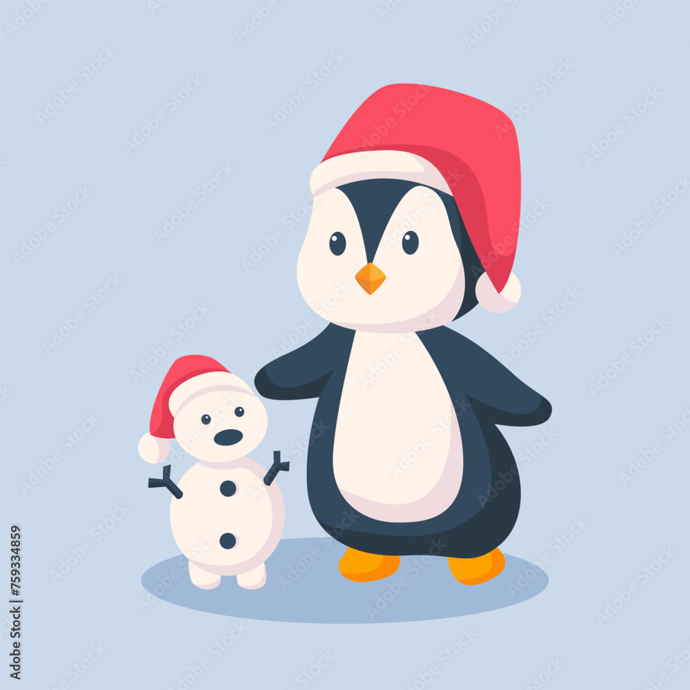 Winter Penguin and Snowman Character Design Illustration