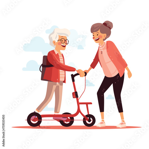 Active senior grandmother pushing grandson on mobile