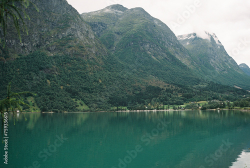 Blue mountain lake in Norway