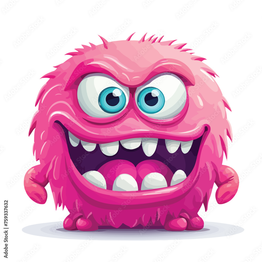 Angry cartoon pink monster. Vector illustration