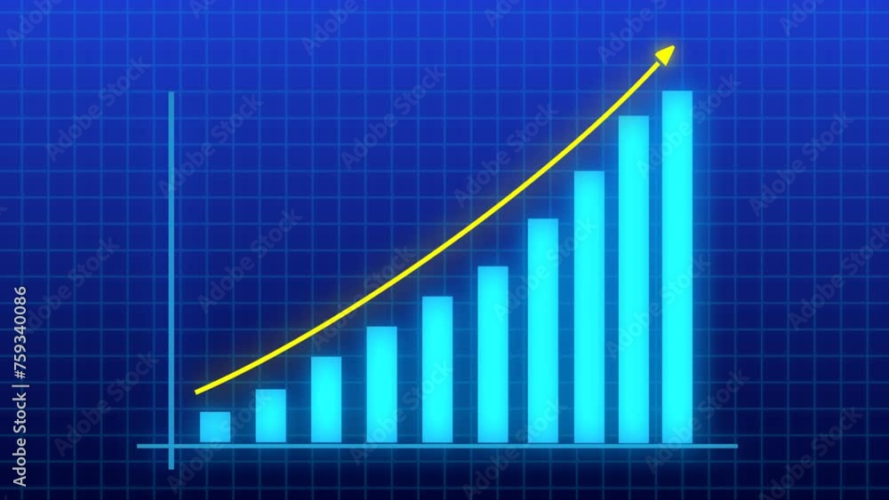graphic animation with blue graph and yellow upward arrow graphic animation with blue graph and yellow upward arrow