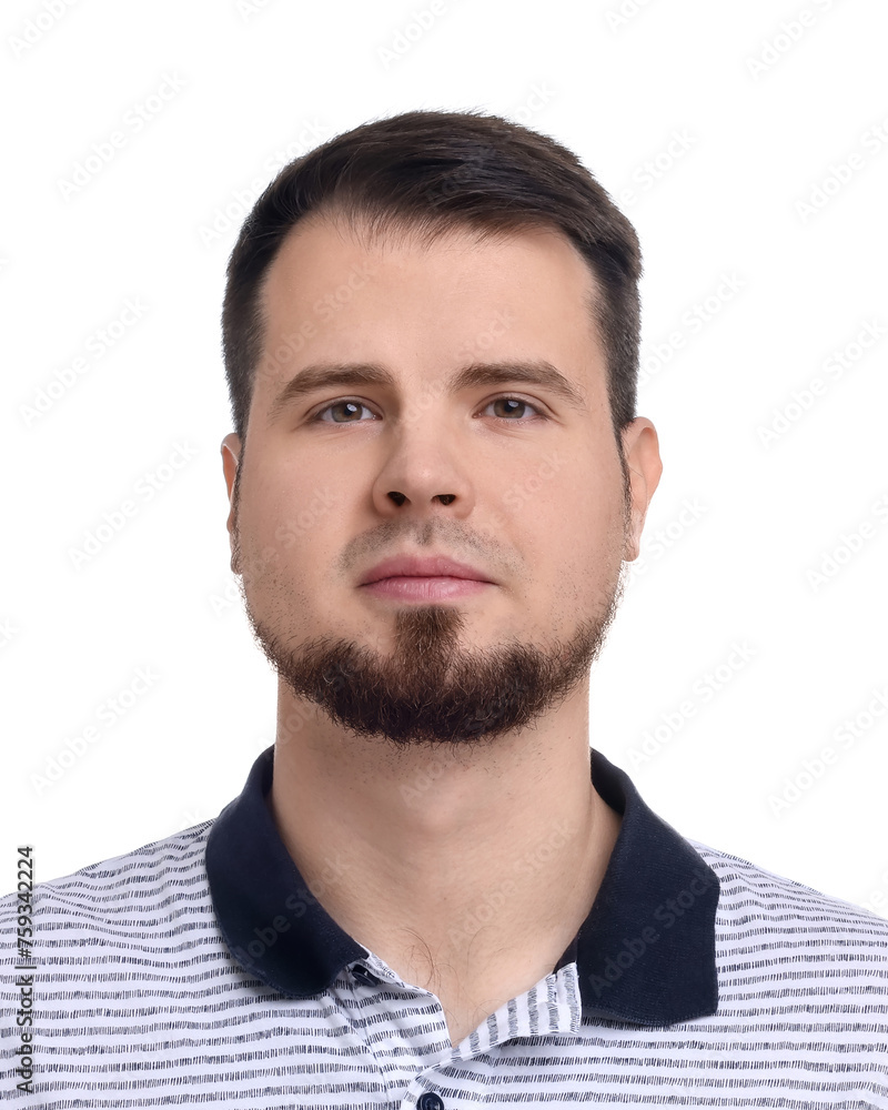 Fototapeta premium Passport photo. Portrait of man on white background
