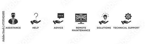 IT Expert banner web icon vector illustration concept with icon of assistance, help, advice, remote maintenance, solutions and technical support	