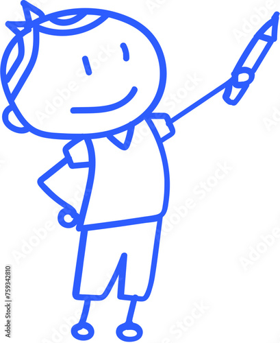 손으로 그린 학교 학생 선생님 라인 일러스트