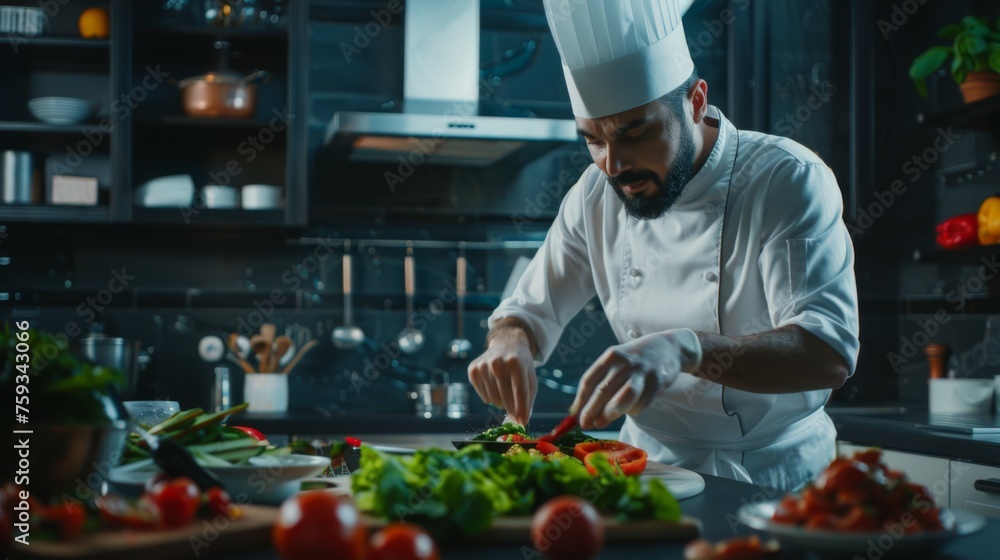 Chef is preparing a meal in the kitchen Chef is preparing a meal in the kitchen