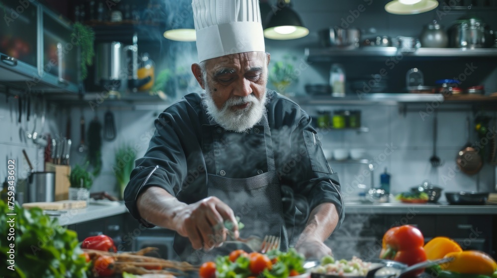 Chef is preparing a meal in the kitchen Chef is preparing a meal in the kitchen