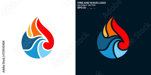 Vector design template of water combination with fire logo, simple, flames, waves, heat, cold symbol icon EPS 10