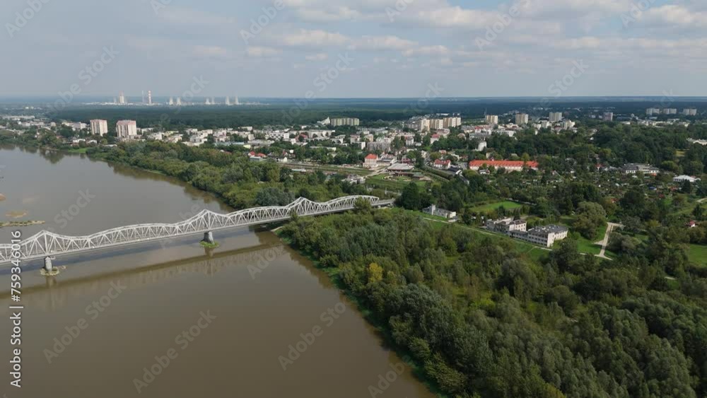 Beautiful Landscape Bridge River Vistula Pulawy Aerial View Poland Beautiful Landscape Bridge River Vistula Pulawy Aerial View Poland