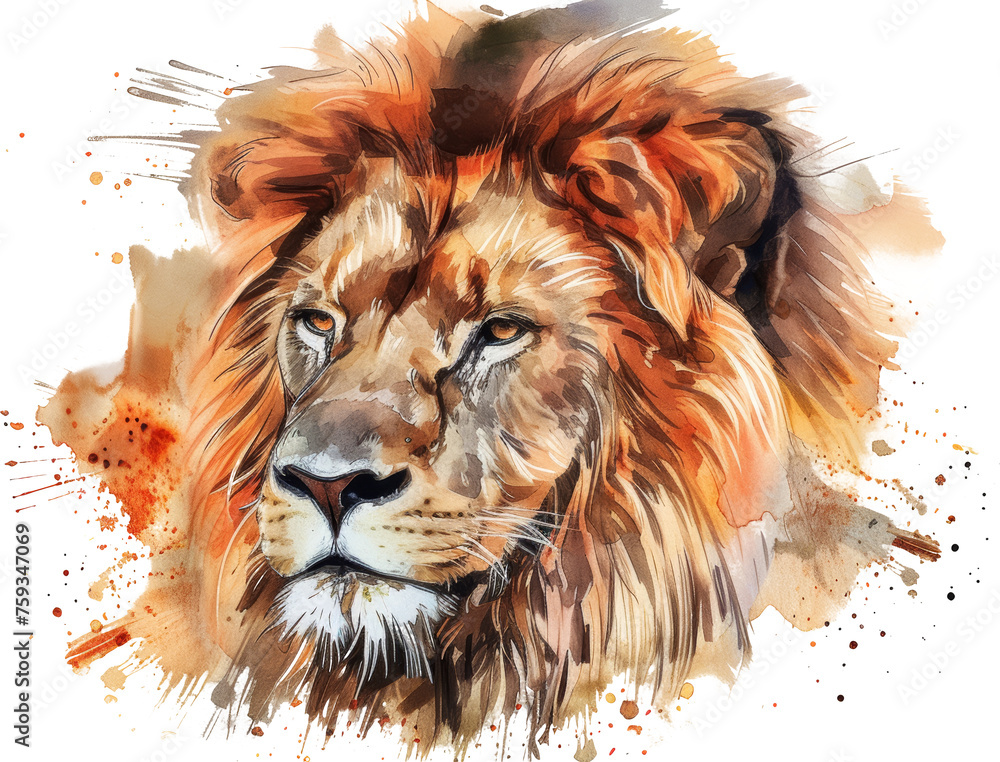 Majestic Lions Face Watercolor Painting