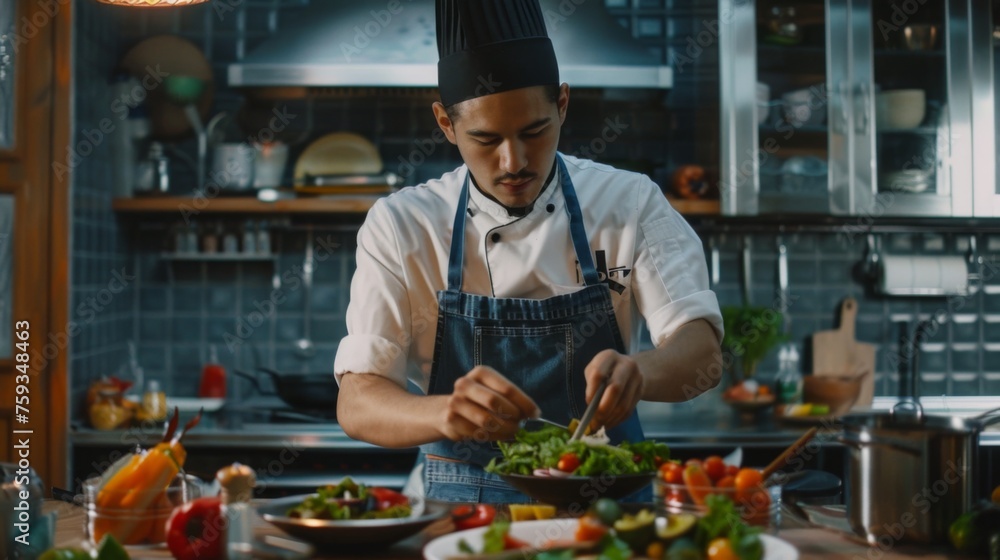 Chef is preparing a meal in the kitchen Chef is preparing a meal in the kitchen