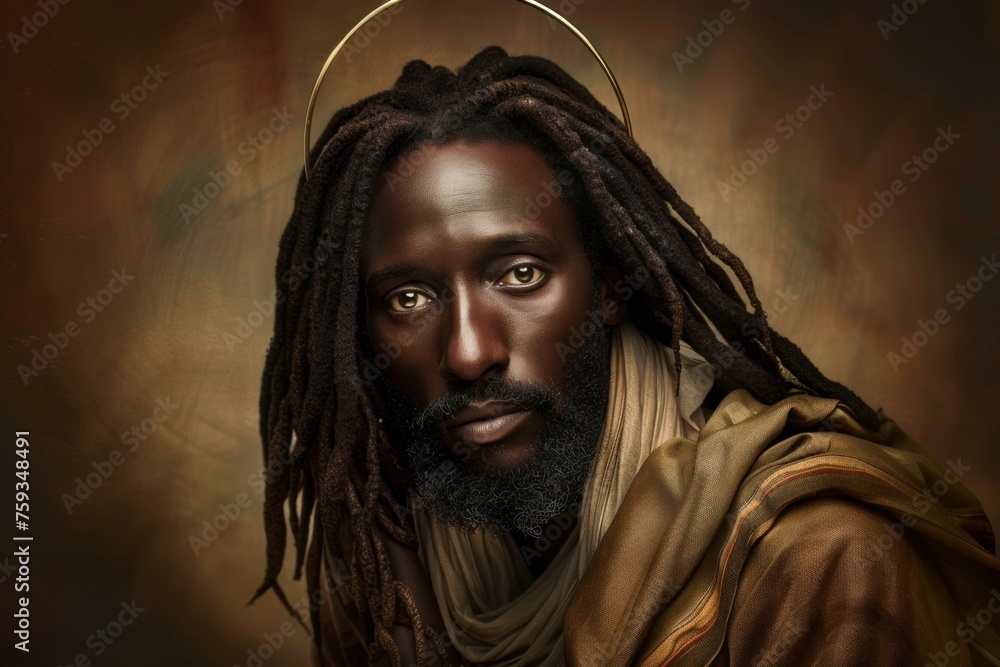 A man with dreadlocks and a gold headpiece A man with dreadlocks and a gold headpiece