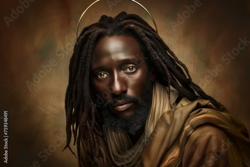 A man with dreadlocks and a gold headpiece