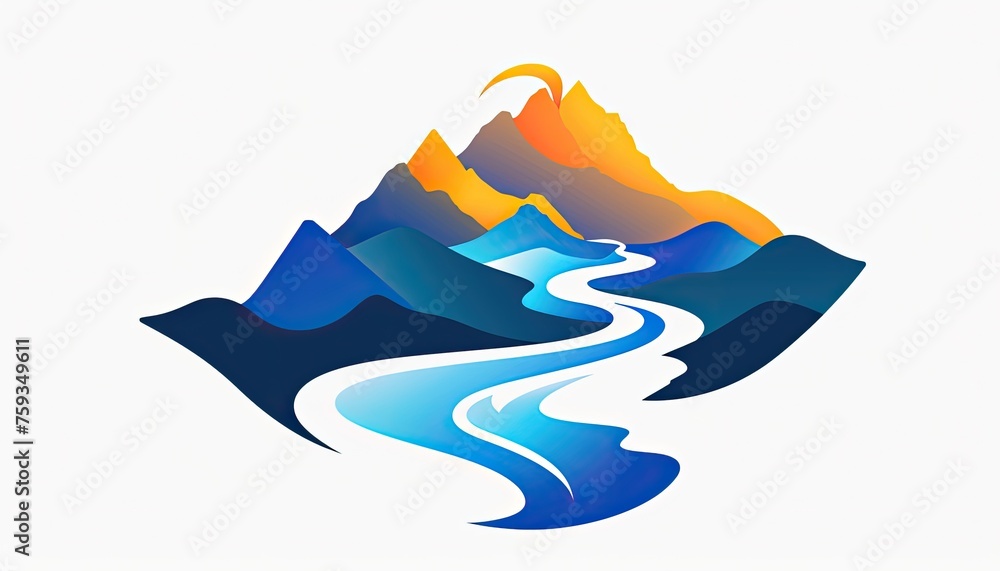 A detailed mountain and river illustration in vibrant colors, with transparent water, perfect for a versatile logo design! 🏞️🎨✨ A detailed mountain and river illustration in vibrant colors, with transparent water, perfect for a versatile logo design! 🏞️🎨✨