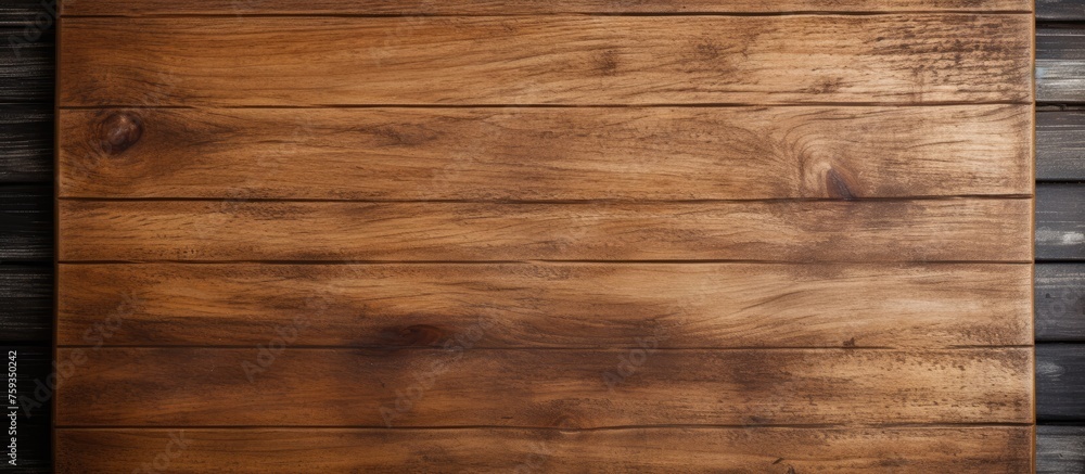 Naklejka premium Rustic vintage wooden kitchen cutting board with groove structure, stripes, cracks, round and square edges.