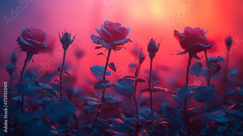 Silhouetted Roses Against Vivid Sunset - Atmospheric Floral Scene © cac_tus