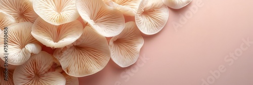 Oyster mushroom pleurotus ostreatus on gentle pastel background, organic fungi concept