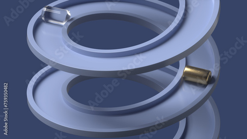 3D Golden and glass tubes rolling down the blue spiral.
