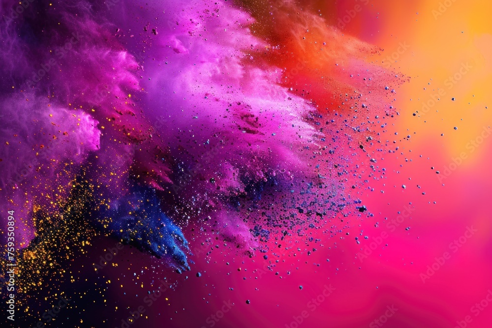 Happy paint Holi background with colorful powder explosionon color background. Colored clouds. Colorful dust