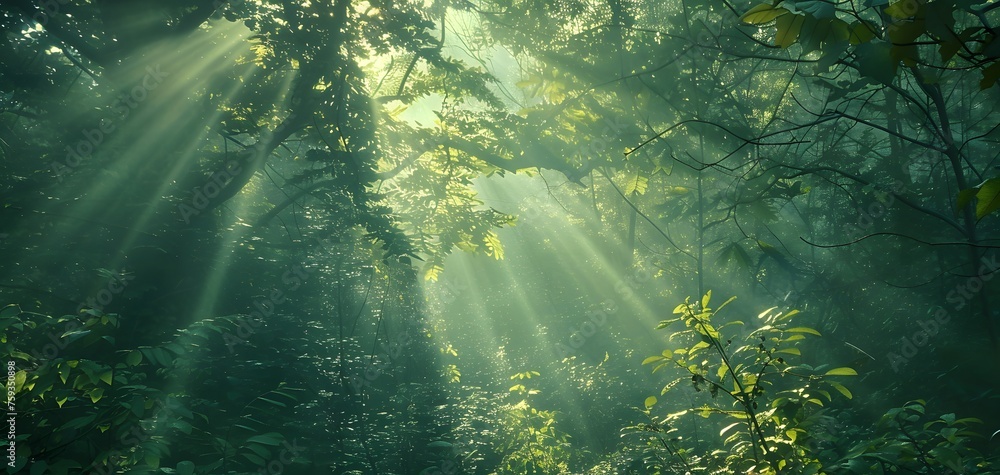 Green nature forest view with sunbeam in the morning. Green nature forest view with sunbeam in the morning.