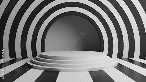 Podium with hite and black monochrome abstract background line waves, Twisted illustration