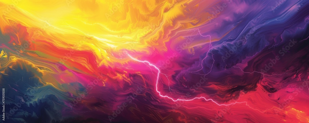 Abstract colorful lightning storm painting