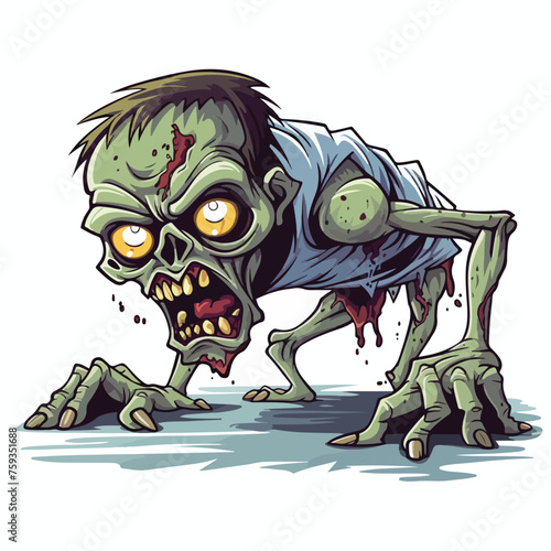 Cartoon crawling zombie. Vector clip art illustration