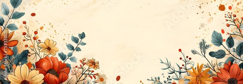 Flat decorate leaves Background autumn and spring theme concept. layouts, copy space. mockup. presentation. banner.	 photo
