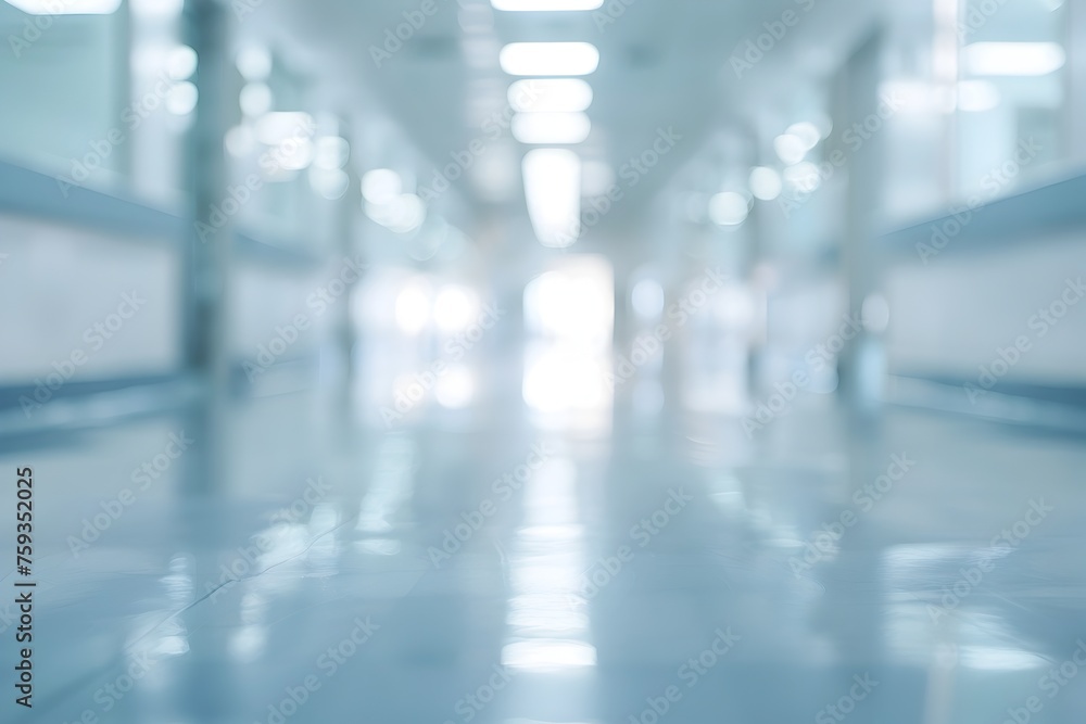 Blurred Modern Corridor pathway hall with Soft Blue Lights background