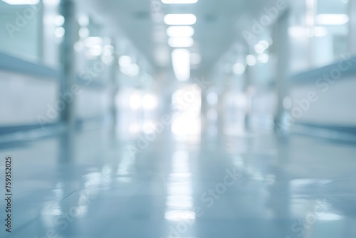 Blurred Modern Corridor pathway hall with Soft Blue Lights background © Duanporn