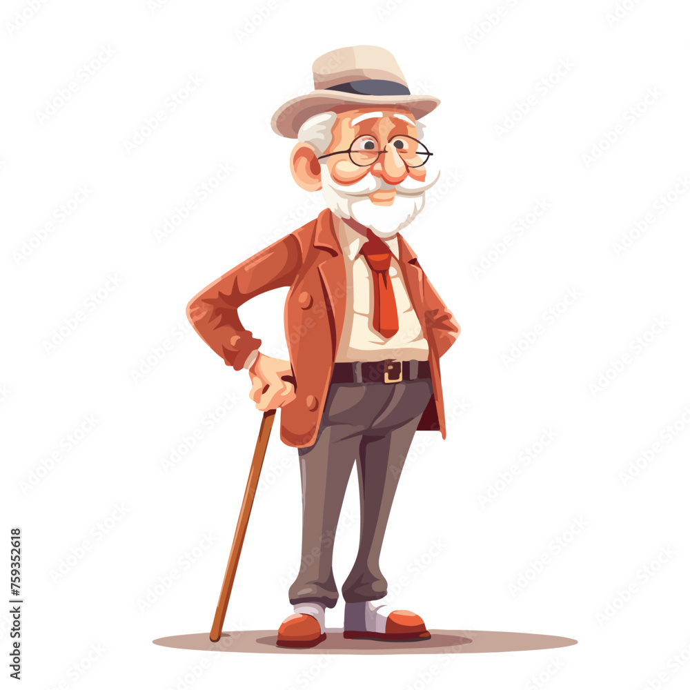 Cartoon grandfather with cane. Vector illustration