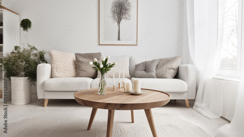 mesa de centro em uma sala de estar em uma casa  moderna e decorada - obrazy, fototapety, plakaty 