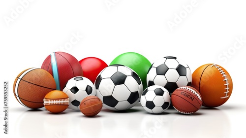 set of sports balls isolated on white background 