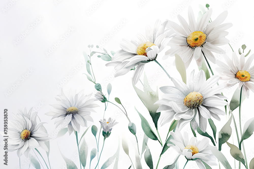 Fototapeta premium マーガレットの花（水彩画）
