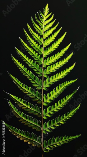 Green Fern Leaf on Black Background