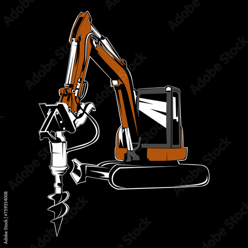 Excavator auger drill garage construction machine vector	