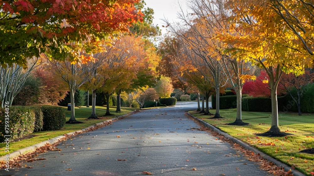Naklejka premium Autumn trees lining driveway.