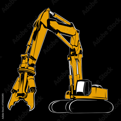 Excavator grapple garage construction machine vector	