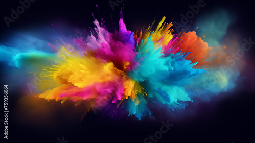 Colorful Explosion of Powder and Dust Against a Dark Backdrop