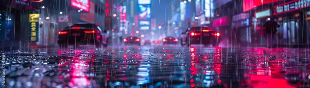 Rain-Slicked City Streets at Night, Reflecting Urban Glow and Solitude
