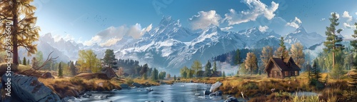 Lake by Snow-Capped Mountains, Reflecting Autumn’s Tranquil Majesty